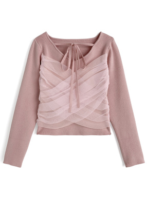 リボンチュールドレープニットトップス