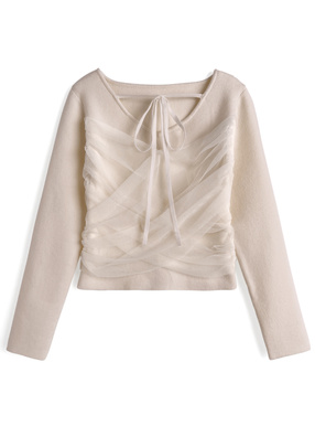 リボンチュールドレープニットトップス