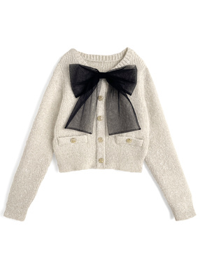 チュールリボンラメニットトップス