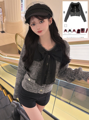 チュールリボンラメニットトップス