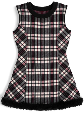 チェック柄ファードッキングノースリーブニットワンピース