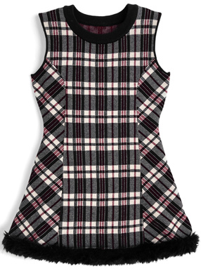 チェック柄ファードッキングノースリーブニットワンピース