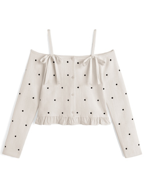 ドット柄オフショルダーニットトップス