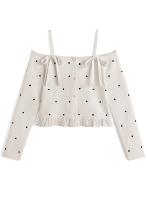 ドット柄オフショルダーニットトップス