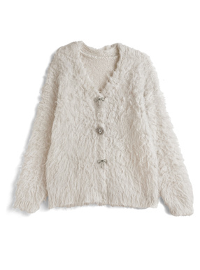 ビジューブローチ付きニットカーディガン