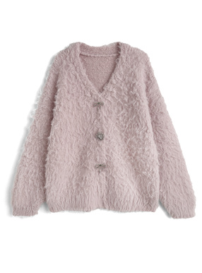 ビジューブローチ付きニットカーディガン