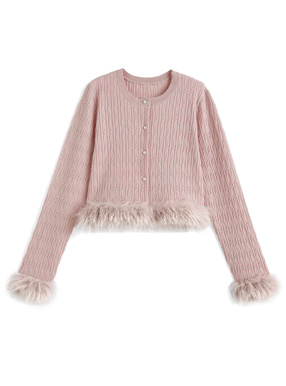 ファーケーブル編みニットカーディガン