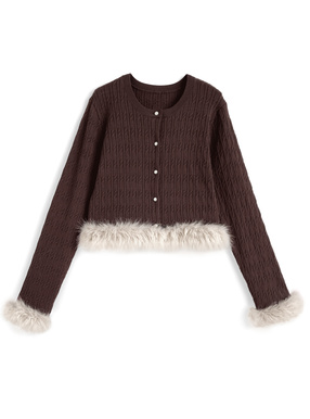 ファーケーブル編みニットカーディガン