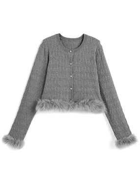 ファーケーブル編みニットカーディガン