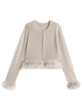 ファーケーブル編みニットカーディガン