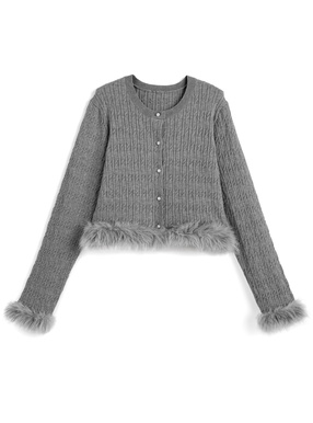 ファーケーブル編みニットカーディガン