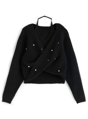 レイヤード風カシュクールニットトップス