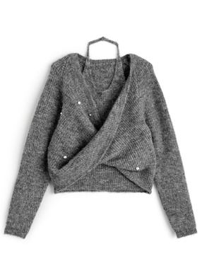 レイヤード風カシュクールニットトップス