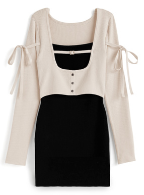 配色レイヤード風ニットミニワンピース