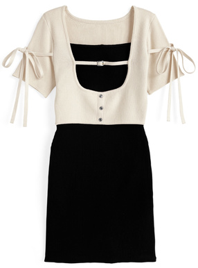 配色レイヤード風ニットミニワンピース