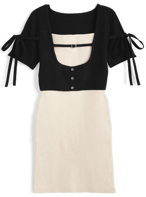 配色レイヤード風ニットミニワンピース