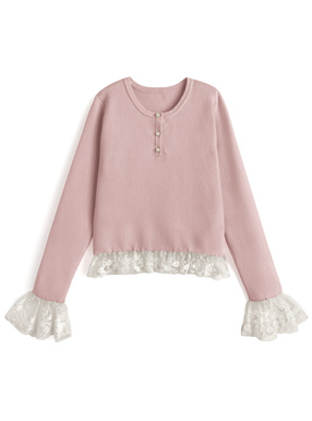 レースドッキングヘンリーネックニットトップス