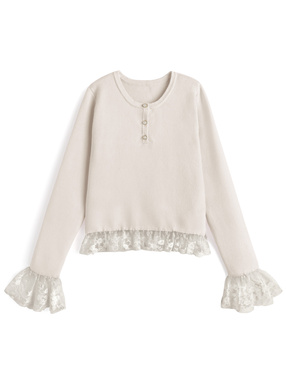 レースドッキングヘンリーネックニットトップス