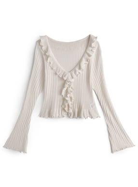 ラッフルフリルリブニットカーディガン