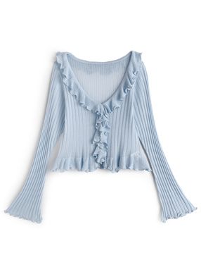 ラッフルフリルリブニットカーディガン