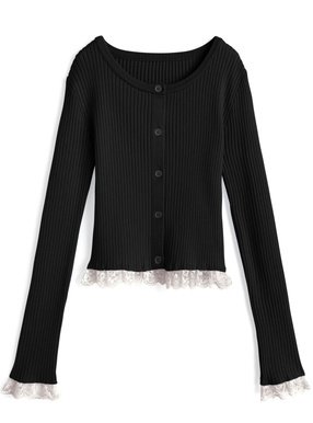 レースリブニットカーディガン