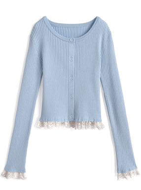 レースリブニットカーディガン