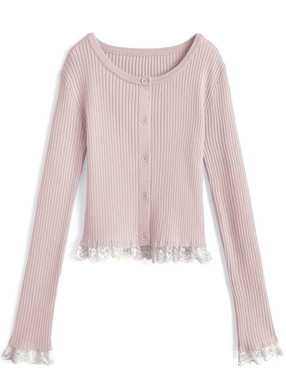 レースリブニットカーディガン