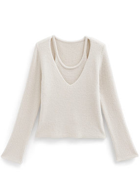 レイヤード風Vネックニットトップス