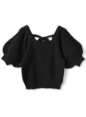 バックリボン袖ケーブルニットトップス