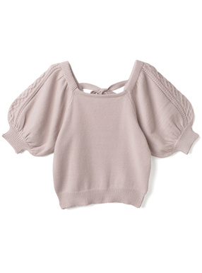 バックリボン袖ケーブルニットトップス