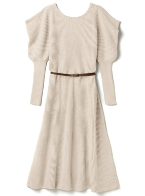 ベルト付きパワショルニットワンピース