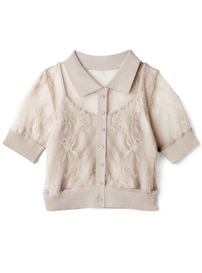 キャミ付花柄レーストップス