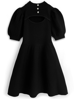 パールボタンカットアウトニットミニワンピース