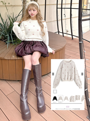 ラメハートシャギーニットトップス