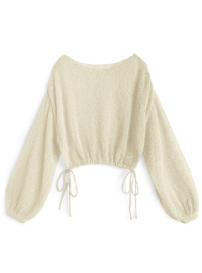 ドロストリボンラメニットトップス