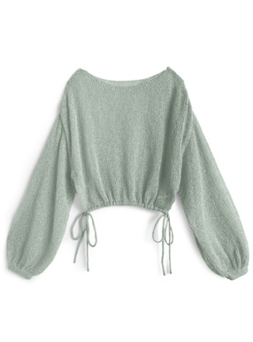 ドロストリボンラメニットトップス