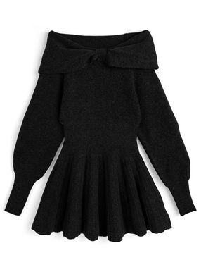 リボンオフショルダーニットワンピース