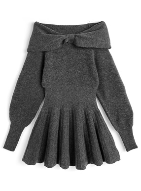 リボンオフショルダーニットワンピース