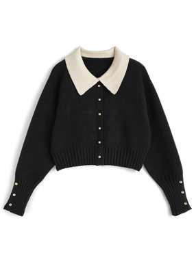 配色カラーゴールドボタンカーディガン