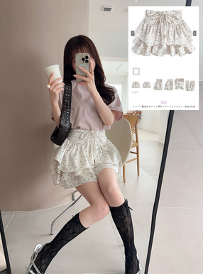 インパン裏地付きドット柄ティアードミニスカート