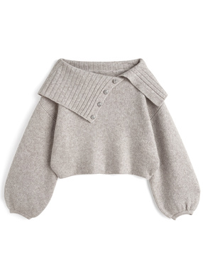 ビジューボタンオフショルダーラメニットトップス