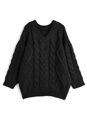 ケーブル編みローゲージVネックニットチュニック