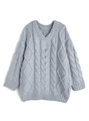 ケーブル編みローゲージVネックニットチュニック