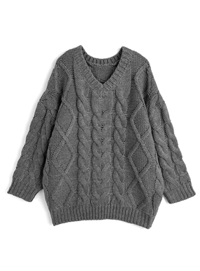 ケーブル編みローゲージVネックニットチュニック