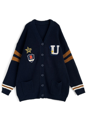 ワッペンVネックニットカーディガン