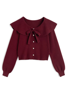 リボン付きビッグカラーニットカーディガン