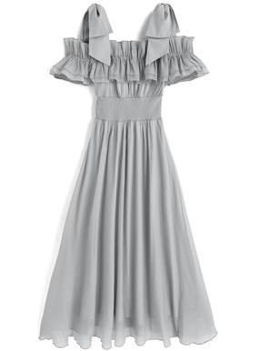 リボンオフショルダーフリルコルセットワンピース