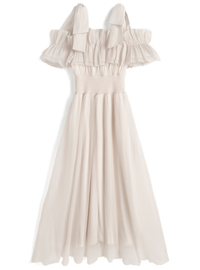 リボンオフショルダーフリルコルセットワンピース