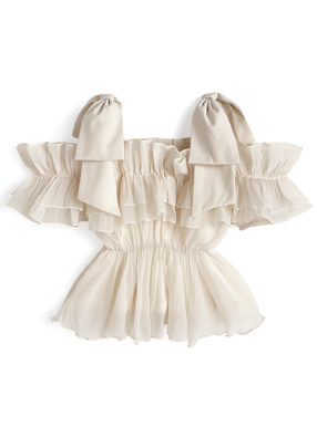 リボンオフショルダーフリルトップス