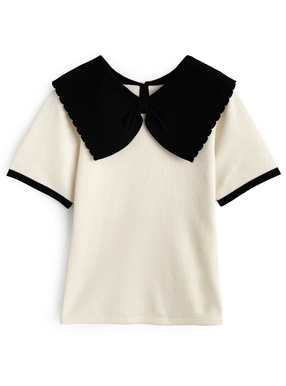 ビッグリボンカラー配色ニットトップス